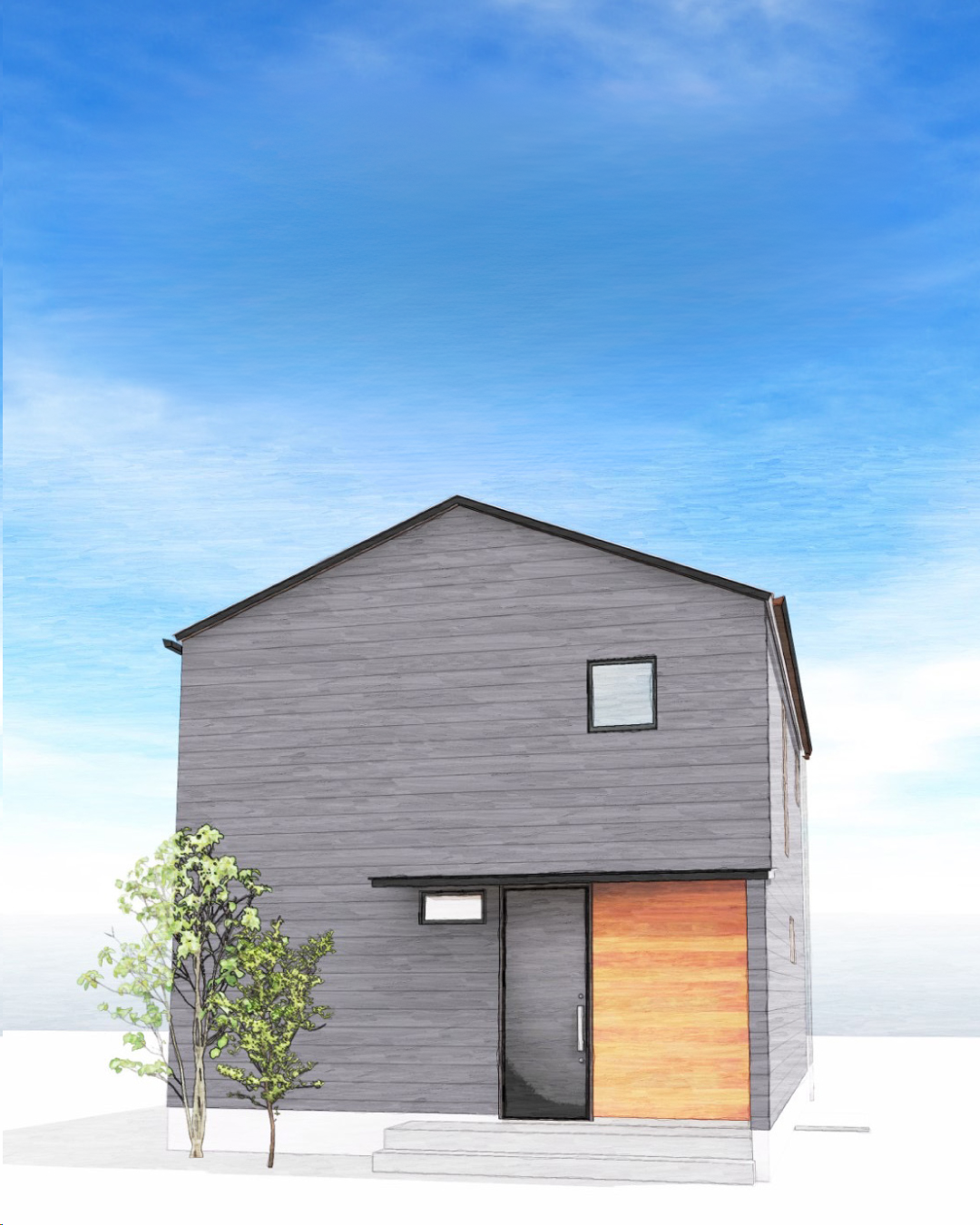 ネイビーカラーのガルバリウム鋼板の平屋