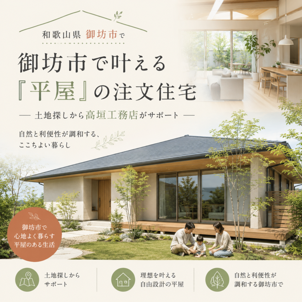 御坊市で叶える「平屋」の注文住宅｜土地探しから高垣工務店がサポート